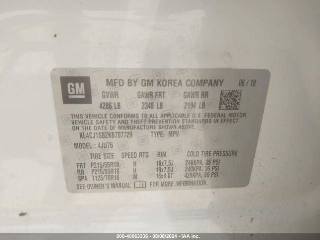 KL4CJ1SB2KB707729 Buick Encore Fwd Sport Touring