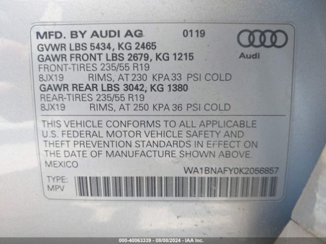WA1BNAFY0K2056857 Audi Q5 45 Premium