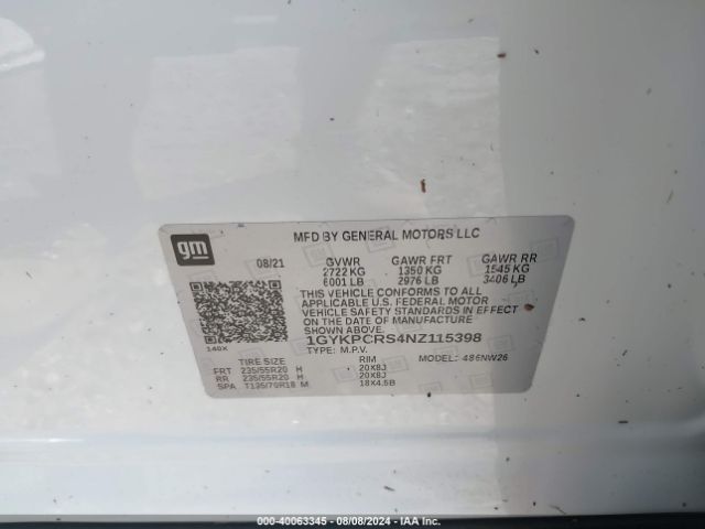 1GYKPCRS4NZ115398 Cadillac Xt6 Fwd Premium Luxury