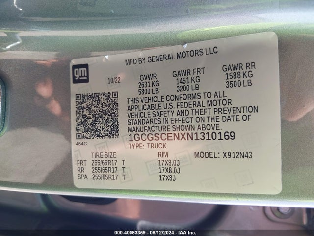 1GCGSCENXN1310169 Chevrolet Colorado 2wd  Short Box Lt