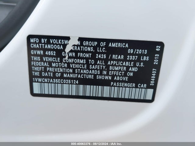 1VWCN7A35EC025124 Volkswagen Passat 2.0l Tdi Sel Premium