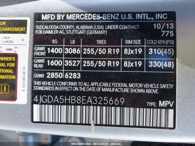 4JGDA5HB8EA325669 Mercedes-Benz Ml 350 4matic