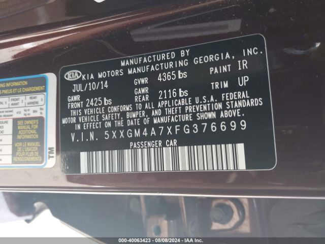 5XXGM4A7XFG376699 KIA Optima Lx