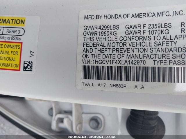 1HGCV1F4XLA142970 Honda ACCORD EX