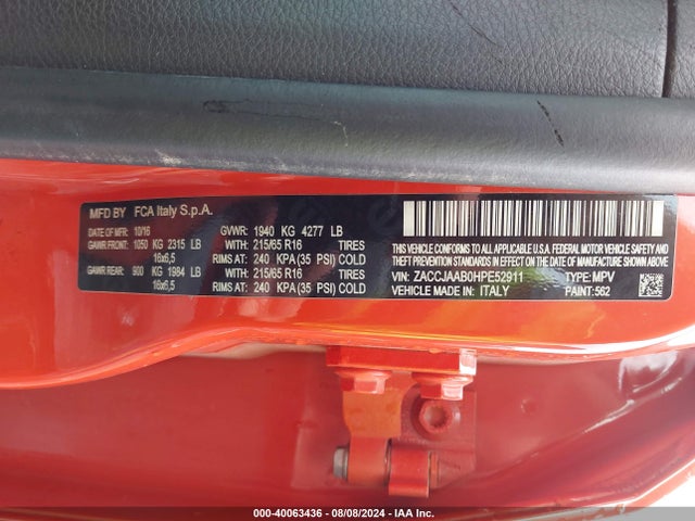 ZACCJAAB0HPE52911 Jeep Renegade Sport Fwd