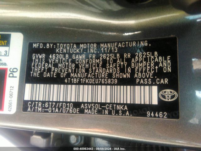 4T1BF1FK0EU765839 Toyota CAMRY LE