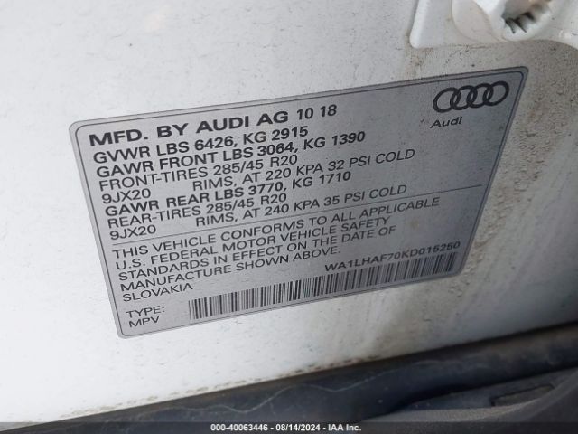 WA1LHAF70KD015250 Audi Q7 45 Premium/45 Se Premium