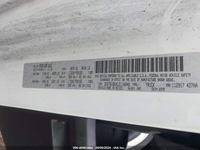 3C6TRVBGXLE114049 RAM Promaster 1500 High Roof 136 Wb