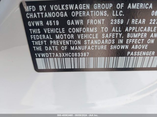 1VWDT7A3XHC083387 Volkswagen Passat 1.8t R-line