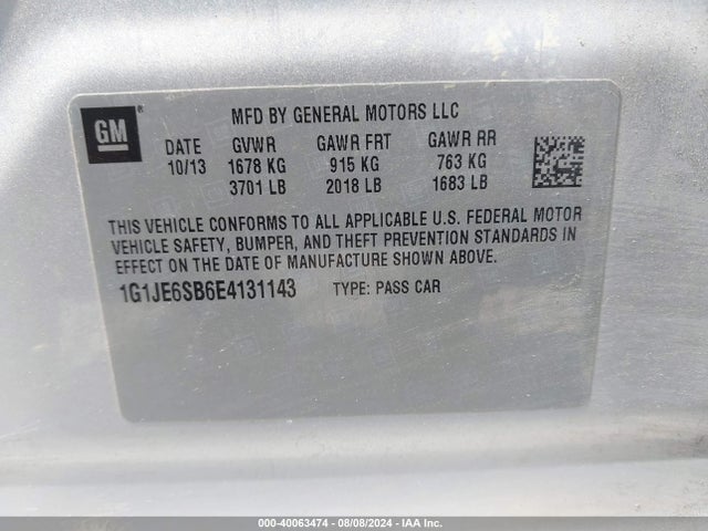 Chevrolet Sonic Ltz Auto 2014 1G1JE6SB6E4131143 Image 9