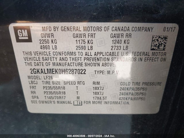 GMC Terrain Sle-1 2017 2GKALMEK0H6287022 Image 9