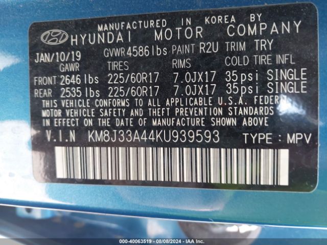KM8J33A44KU939593 Hyundai Tucson Value