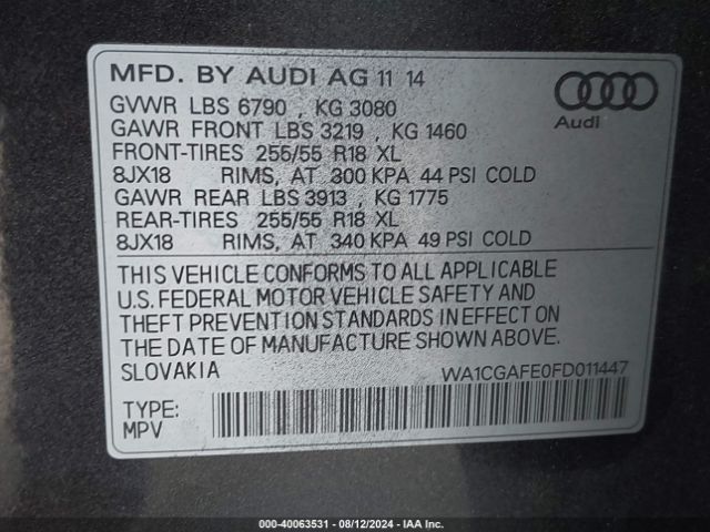 WA1CGAFE0FD011447 Audi Q7 3.0t Premium