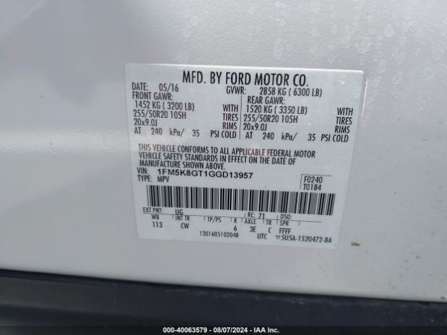 1FM5K8GT1GGD13957 Ford EXPLORER SPORT