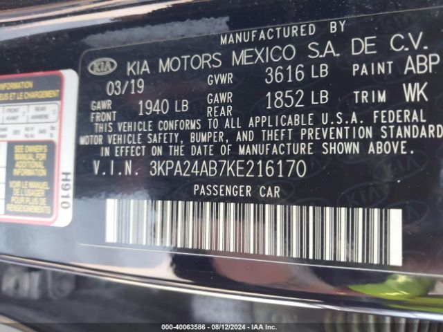 3KPA24AB7KE216170 KIA RIO LX