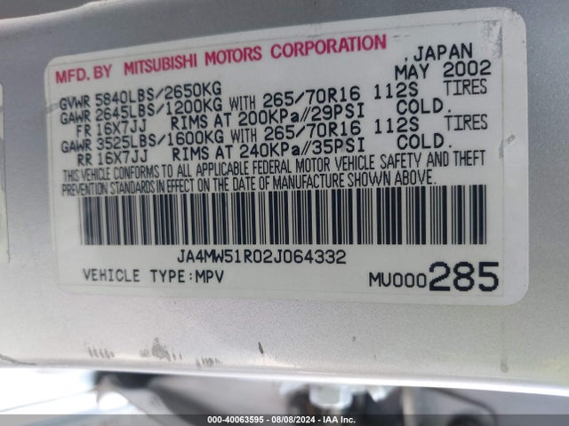 2002 MITSUBISHI MONTERO JA4MW51R02J064332 Photo 8