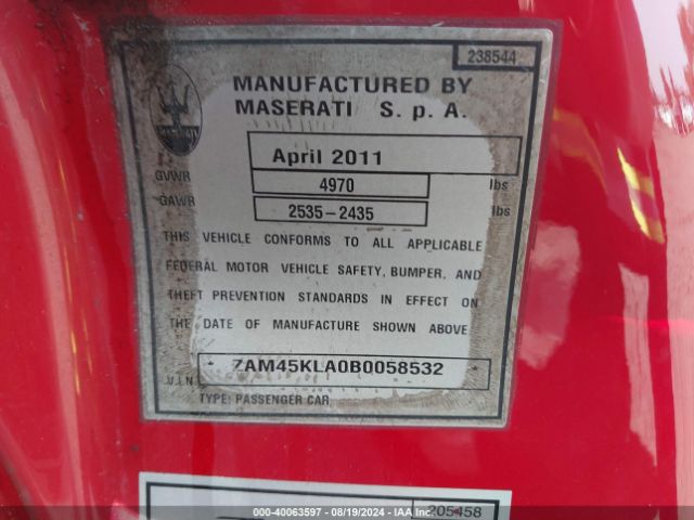 2011 MASERATI GRANTURISMO ZAM45KLA0B0058532 Photo 8