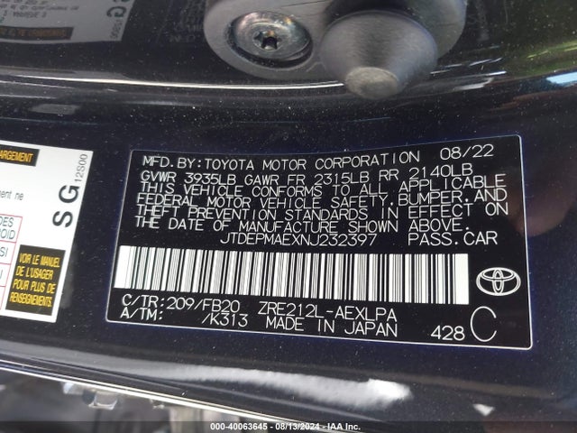 Toyota COROLLA LE 2022 JTDEPMAEXNJ232397 Image 9