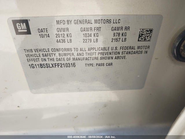 Chevrolet MALIBU LS 2015 1G11B5SLXFF210316 Image 9