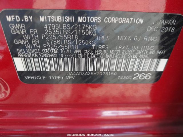 JA4AD3A35HZ023150 Mitsubishi Outlander Se/sel