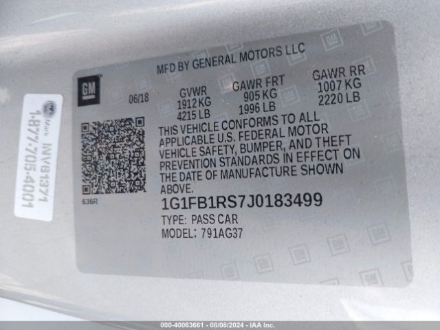 1G1FB1RS7J0183499 Chevrolet CAMARO LT