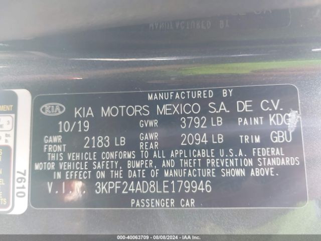 3KPF24AD8LE179946 KIA Forte Lxs