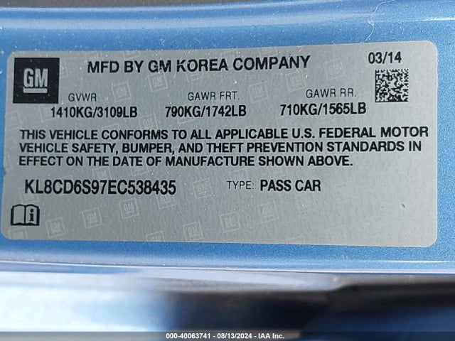 Chevrolet Spark 1lt Auto 2014 KL8CD6S97EC538435 Image 9