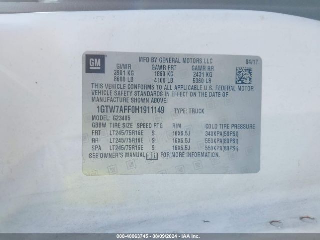 1GTW7AFF0H1911149 GMC Savana 2500 Work Van