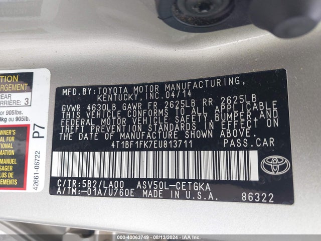 Toyota CAMRY XLE 2014 4T1BF1FK7EU813711 Image 9