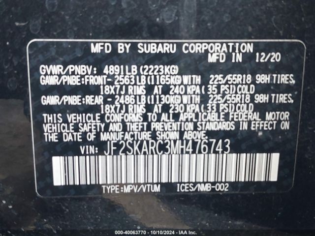 JF2SKARC3MH476743 Subaru Forester Sport