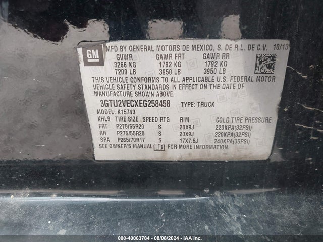 GMC Sierra 1500 Slt 2014 3GTU2VECXEG258458 Image 9