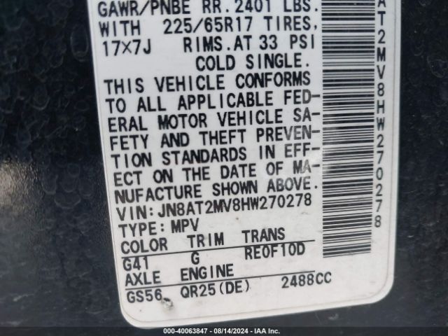 JN8AT2MV8HW270278 Nissan ROGUE SV