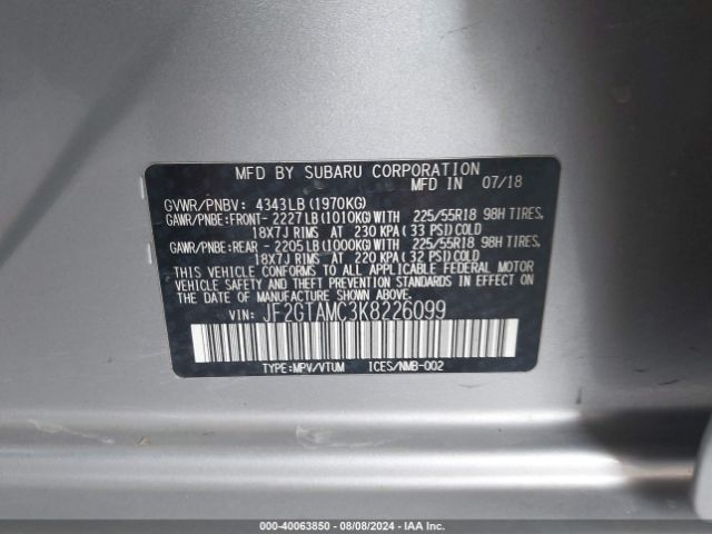 JF2GTAMC3K8226099 Subaru Crosstrek 2.0i Limited