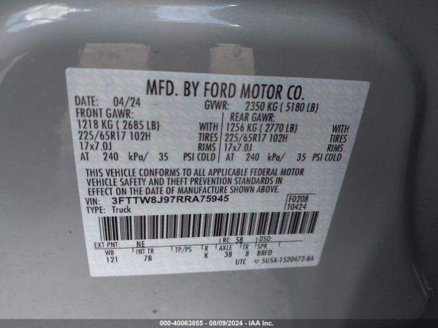 3FTTW8J97RRA75945 Ford Maverick Xlt