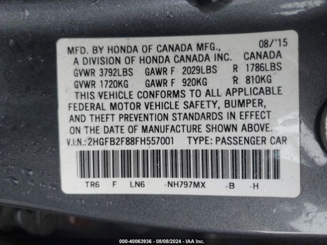 2HGFB2F88FH557001 Honda CIVIC EX