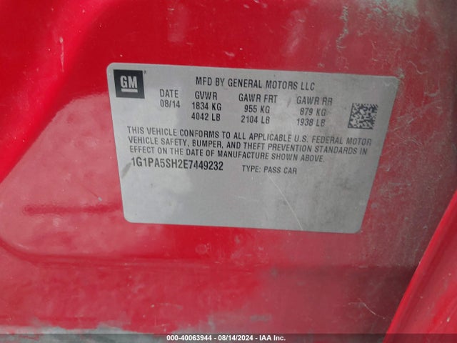 Chevrolet Cruze Ls Auto 2014 1G1PA5SH2E7449232 Image 9