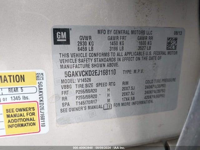 Buick Enclave Premium 2014 5GAKVCKD2EJ168110 Image 9