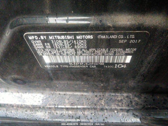 ML32F3FJ5JHF04786 Mitsubishi Mirage G4 Es