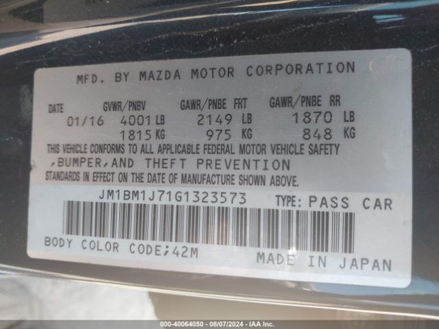 JM1BM1J71G1323573 Mazda Mazda3 I Sport