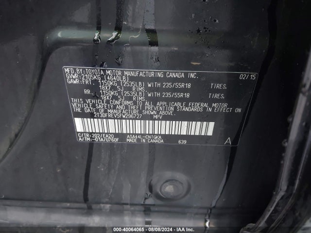 Toyota Rav4 Limited 2015 2T3DFREV5FW296727 Image 9