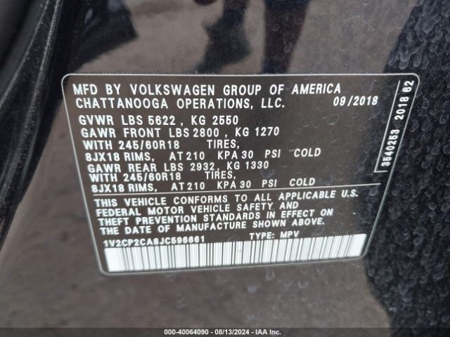 1V2CP2CA8JC596661 Volkswagen Atlas 2.0t Se