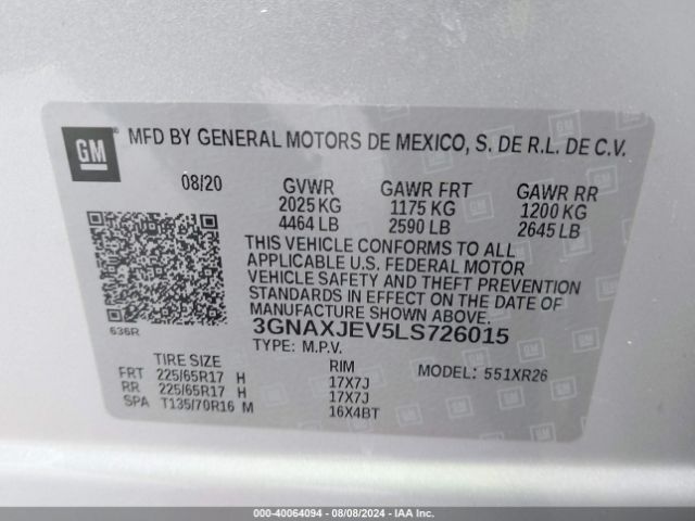 3GNAXJEV5LS726015 Chevrolet Equinox Fwd 2fl