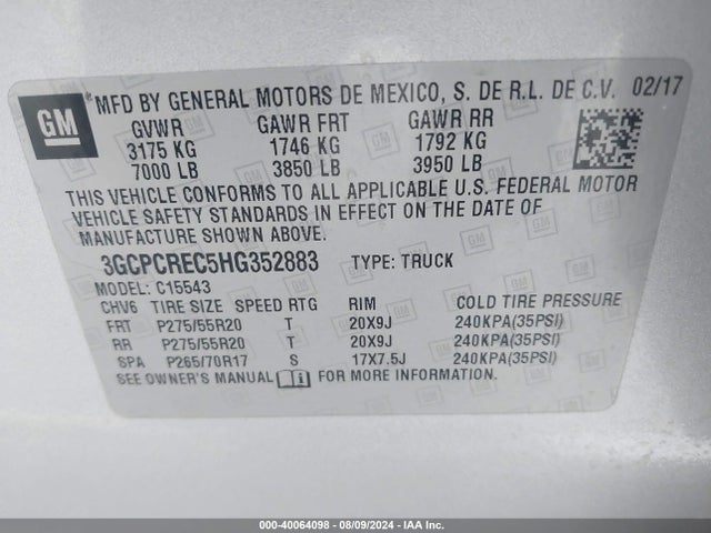 Chevrolet Silverado 1500 1lt 2017 3GCPCREC5HG352883 Image 9