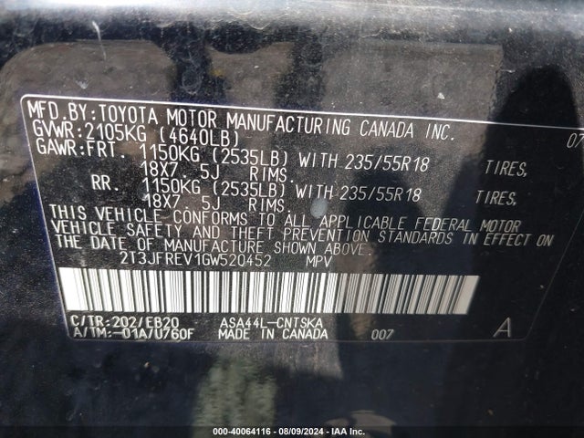 Toyota RAV4 SE 2016 2T3JFREV1GW520452 Image 9