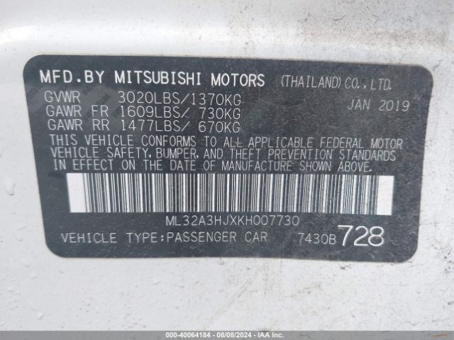ML32A3HJXKH007730 Mitsubishi Mirage Rf