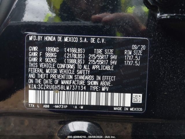 3CZRU6H58LM737134 Honda Hr-v Awd Ex