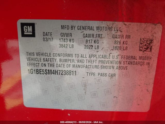 1G1BE5SM4H7238811 Chevrolet Cruze Lt Auto