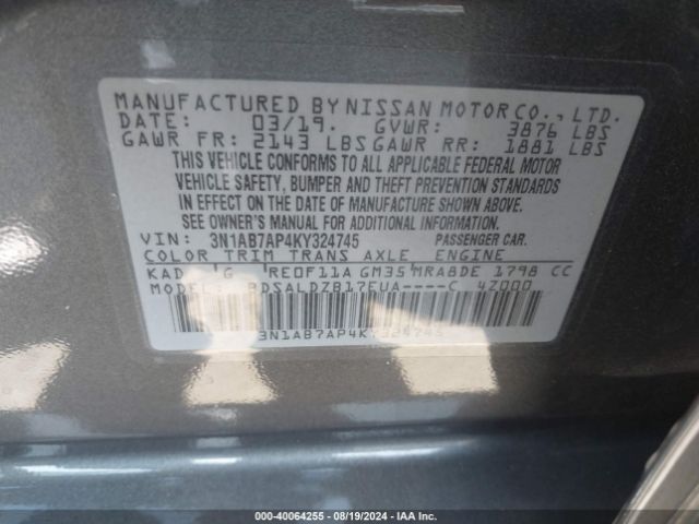 3N1AB7AP4KY324745 Nissan SENTRA SV
