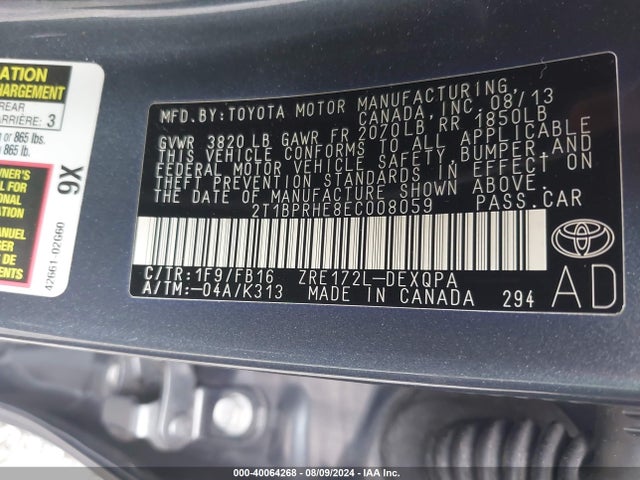 Toyota Corolla Le Eco 2014 2T1BPRHE8EC008059 Image 9