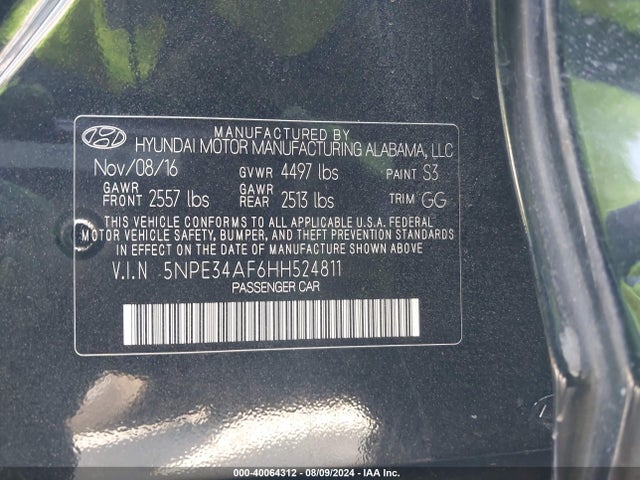 Hyundai Sonata Sport 2017 5NPE34AF6HH524811 Image 9